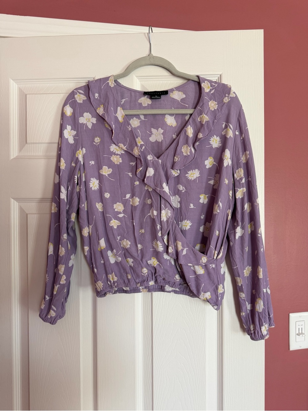 Sanctuary Lavender Floral Ruffle Wrap Blouse - Picture 3 of 7